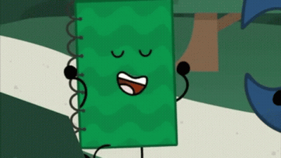 A Cartoon Drawing Of A Notebook With A Face And Arms GIF