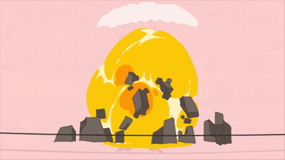 A Cartoon Drawing Of A Nuclear Explosion With A Pink Background GIF