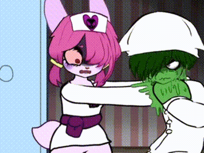 A Cartoon Drawing Of A Nurse And A Monster GIF