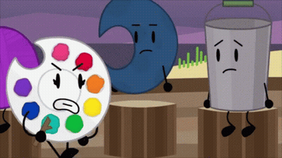 A Cartoon Drawing Of A Palette A Bucket And A Blue Object GIF
