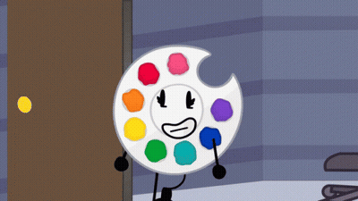 A Cartoon Drawing Of A Palette With A Face And Arms GIF