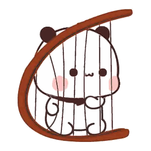 A Cartoon Drawing Of A Panda In A Cage With The Letter G Visible Sticker
