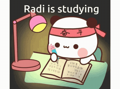 A Cartoon Drawing Of A Panda Wearing A Headband That Says Radi Is Studying GIF