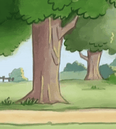 A Cartoon Drawing Of A Park With Trees And A Dirt Road GIF