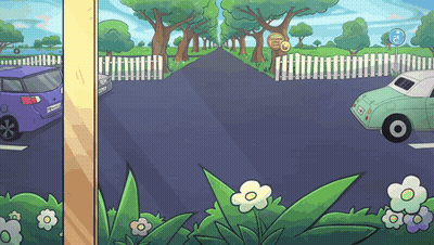 A Cartoon Drawing Of A Parking Lot With Cars And A Sign That Says No Parking GIF