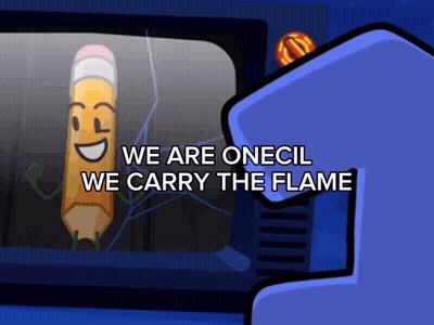A Cartoon Drawing Of A Pencil With The Words We Are Onecil We Carry The Flame GIF