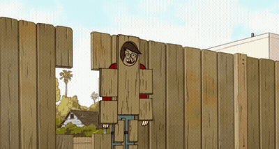 A Cartoon Drawing Of A Person Behind A Wooden Fence GIF