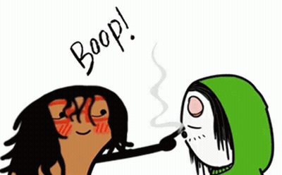 A Cartoon Drawing Of A Person Blowing A Smoke Bomb With The Word Boop Written Above Them GIF