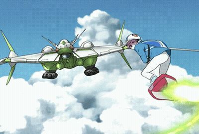 A Cartoon Drawing Of A Person Flying A Jet GIF