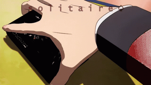 A Cartoon Drawing Of A Person Holding A Box With The Word Solitaire On It GIF