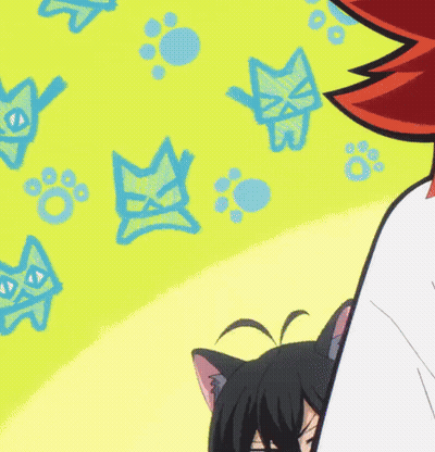 A Cartoon Drawing Of A Person Holding A Cat With Paw Prints In The Background GIF