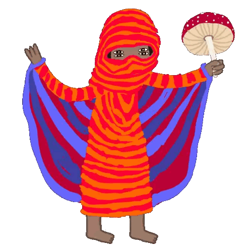 A Cartoon Drawing Of A Person Holding A Mushroom Sticker