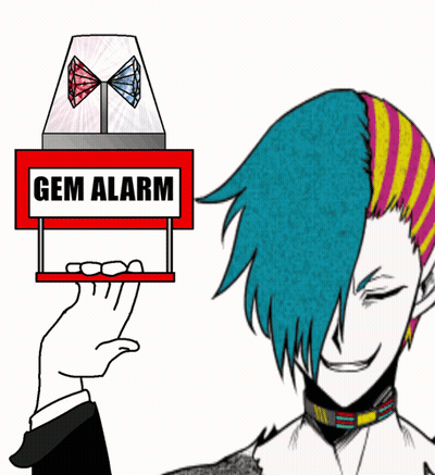 A Cartoon Drawing Of A Person Holding A Sign That Says Gem Alarm GIF