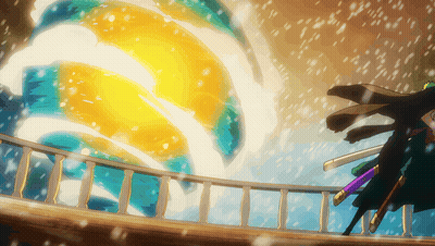 A Cartoon Drawing Of A Person Holding A Sword With A Yellow And Blue Object Behind Them GIF