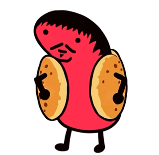 A Cartoon Drawing Of A Person Holding Two Pancakes In Front Of Their Face GIF