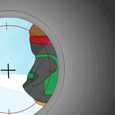 A Cartoon Drawing Of A Person In A Sniper Scope With A Cross In The Middle GIF