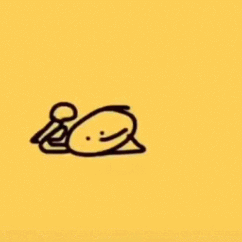 A Cartoon Drawing Of A Person Laying Down With A Smiley Face On A Yellow Background . GIF