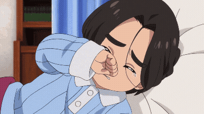 A Cartoon Drawing Of A Person Laying In Bed With Their Hand On Their Nose GIF