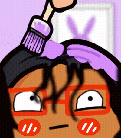 A Cartoon Drawing Of A Person Painting A Bunny On Their Head GIF