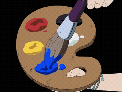 A Cartoon Drawing Of A Person Painting With A Brush And A Palette GIF