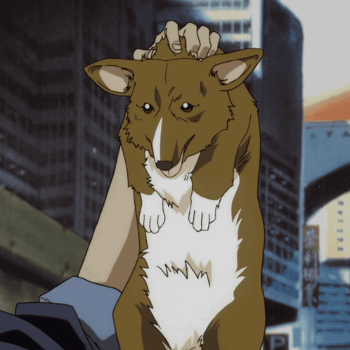 A Cartoon Drawing Of A Person Petting A Dog With A City In The Background GIF