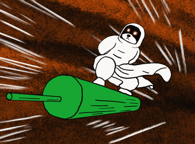 A Cartoon Drawing Of A Person Riding A Green Cylinder GIF