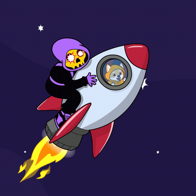 A Cartoon Drawing Of A Person Riding A Rocket With A Dog Looking Out The Window GIF