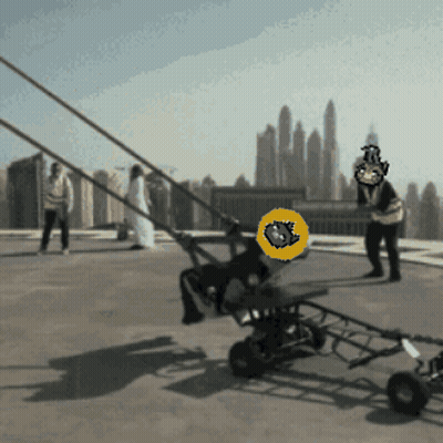 A Cartoon Drawing Of A Person Riding A Swing With A Yellow Circle With A Fish On It GIF