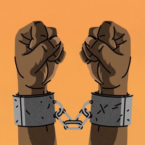 A Cartoon Drawing Of A Person 'S Hands In Chains With The Letter X Visible GIF