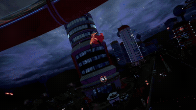 A Cartoon Drawing Of A Person 'S Hands Reaching Out Towards A Building With The Letter A On It GIF