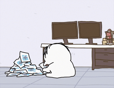 A Cartoon Drawing Of A Person Sitting At A Desk GIF