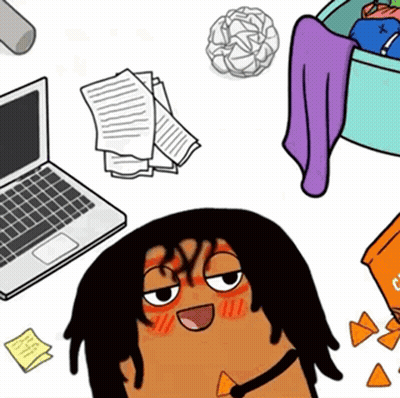 A Cartoon Drawing Of A Person Sitting In Front Of A Laptop Computer GIF