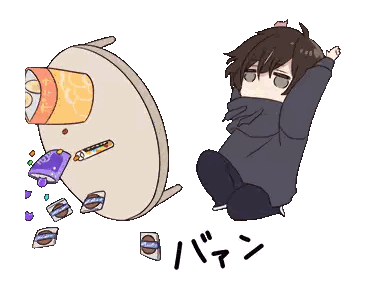 A Cartoon Drawing Of A Person Sitting Next To A Table With Candy On It Sticker
