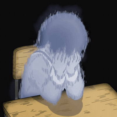 A Cartoon Drawing Of A Person Sitting On A Desk GIF