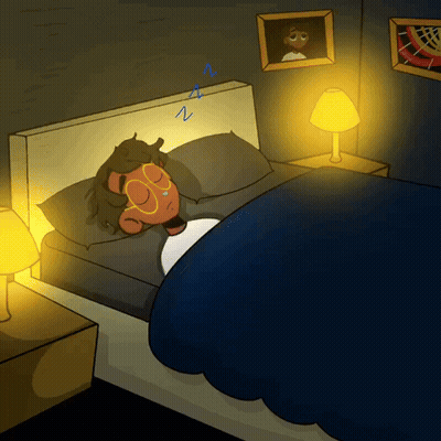 A Cartoon Drawing Of A Person Sleeping In A Dark Room GIF
