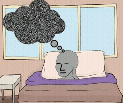 A Cartoon Drawing Of A Person Sleeping With A Thought Bubble Above Their Head GIF