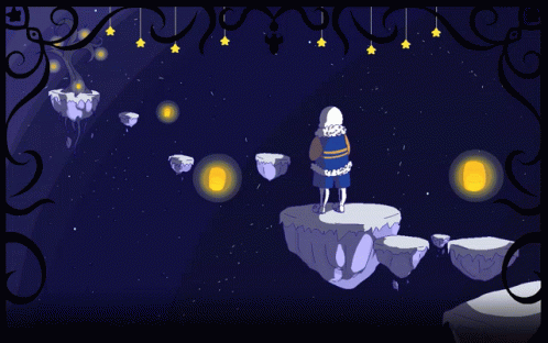 A Cartoon Drawing Of A Person Standing On A Small Island GIF