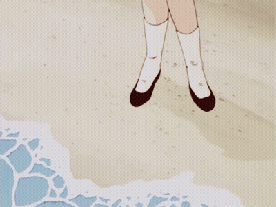 A Cartoon Drawing Of A Person Standing On The Beach GIF