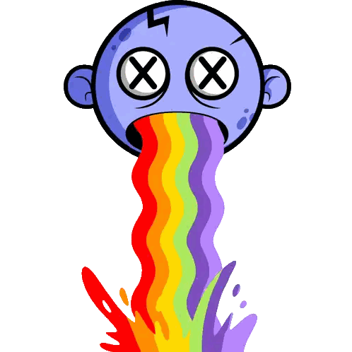 A Cartoon Drawing Of A Person Vomiting Rainbows Sticker