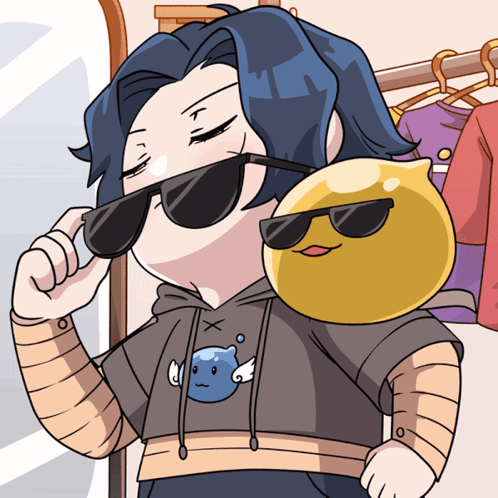 A Cartoon Drawing Of A Person Wearing Sunglasses And Holding A Yellow Object GIF