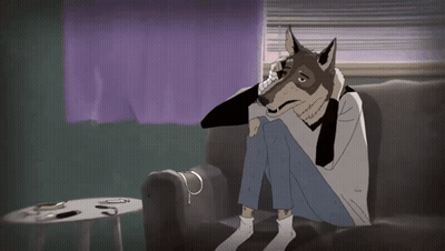 A Cartoon Drawing Of A Person With A Dog 'S Head Sitting On A Couch GIF