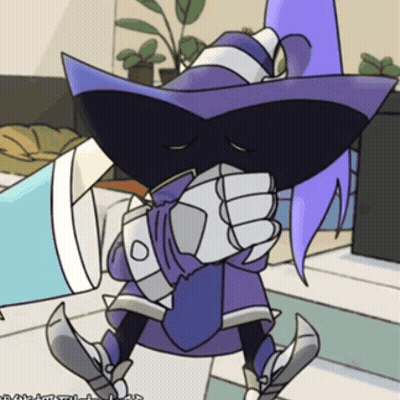 A Cartoon Drawing Of A Person With A Purple Hat And Gloves GIF