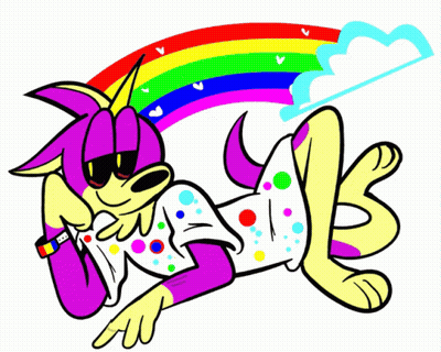 A Cartoon Drawing Of A Person With A Rainbow Behind Them GIF