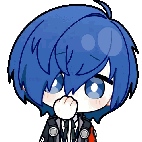 A Cartoon Drawing Of A Person With Blue Hair Covering Their Mouth Sticker