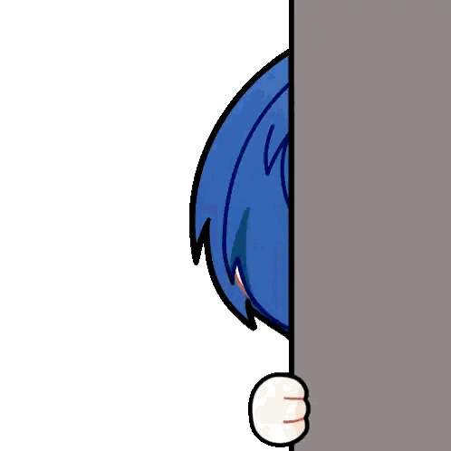 A Cartoon Drawing Of A Person With Blue Hair Peeking Out From Behind A Wall Sticker