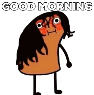 A Cartoon Drawing Of A Person With Long Hair And The Words `` Good Morning '' . GIF
