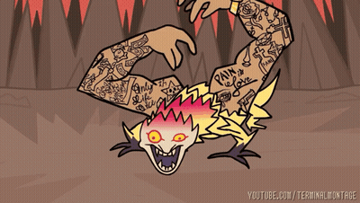 A Cartoon Drawing Of A Person With Tattoos On Their Arms And Chest GIF