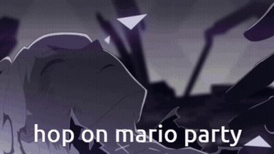 A Cartoon Drawing Of A Person With The Words Hop On Mario Party GIF