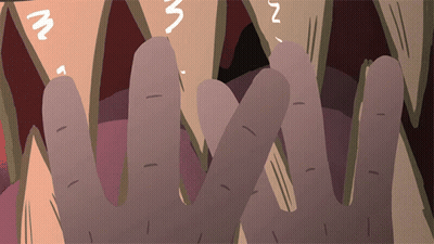 A Cartoon Drawing Of A Person With Their Mouth Open And Their Fingers Visible GIF