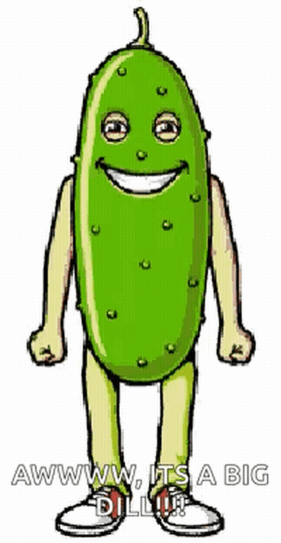 A Cartoon Drawing Of A Pickle With Arms And Legs Smiling GIF